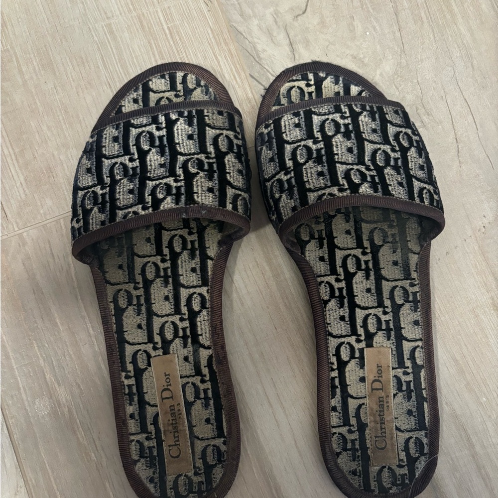 Dior Black and Cream Slide Sandals